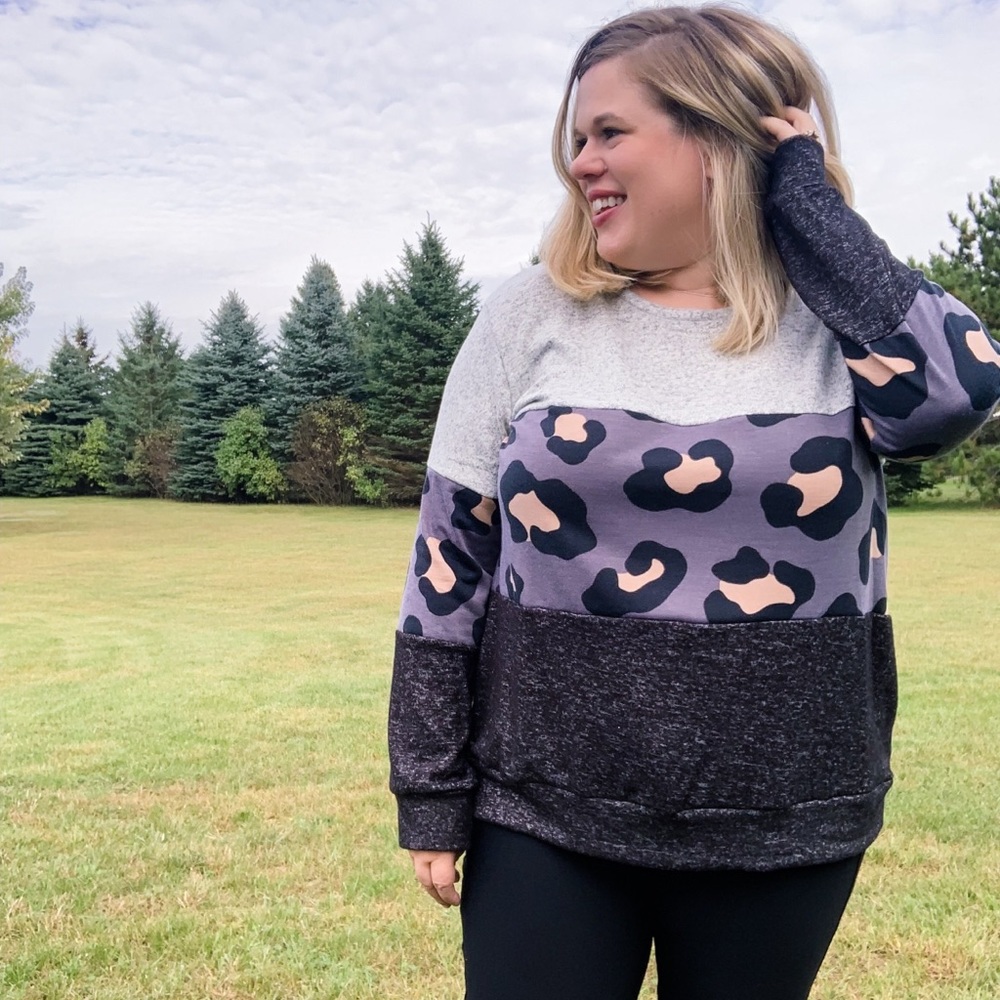 NWT Color Block Leopard & Gray Sweater